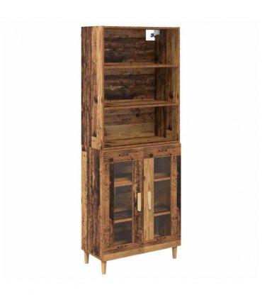 vidaXL Highboard Old Wood 69.5 x 32.5 x 180 cm Engineered Wood — Model: 2 glass doors