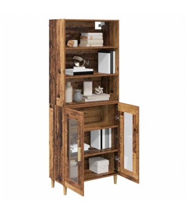 vidaXL Highboard Old Wood 69.5 x 32.5 x 180 cm Engineered Wood — Model: 2 glass doors