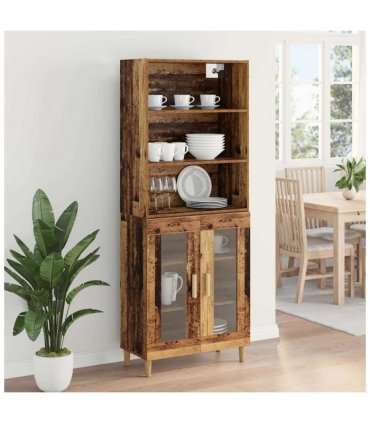 vidaXL Highboard Old Wood 69.5 x 32.5 x 180 cm Engineered Wood — Model: 2 glass doors