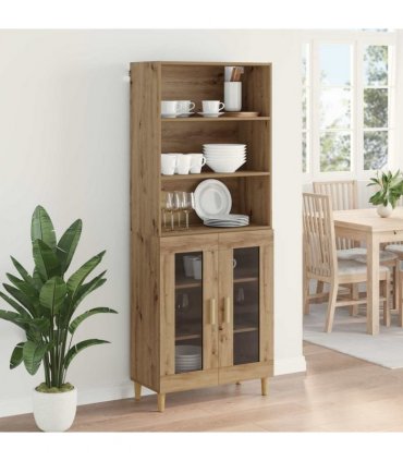 vidaXL Highboard Artisan Oak 69.5 x 32.5 x 180 cm Engineered Wood — Model: 2 glass doors