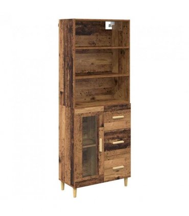 vidaXL Highboard Old Wood 69.5 x 34 x 180 cm Engineered Wood — Model: 1 glass door 3 drawers