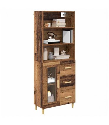 vidaXL Highboard Old Wood 69.5 x 34 x 180 cm Engineered Wood — Model: 1 glass door 3 drawers