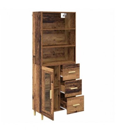 vidaXL Highboard Old Wood 69.5 x 34 x 180 cm Engineered Wood — Model: 1 glass door 3 drawers