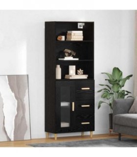 vidaXL Highboard Black Oak 69.5 x 32.5 x 180 cm Engineered Wood — Model: 1 glass door 3 drawers