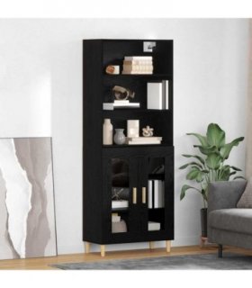 vidaXL Highboard Black Oak 69.5 x 32.5 x 180 cm Engineered Wood — Model: 2 glass doors