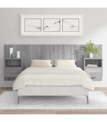 vidaXL Bed Headboard with Cabinets Grey Sonoma Engineered Wood — Model: one drawer and one shelf