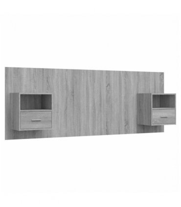 vidaXL Bed Headboard with Cabinets Grey Sonoma Engineered Wood — Model: one drawer and one shelf