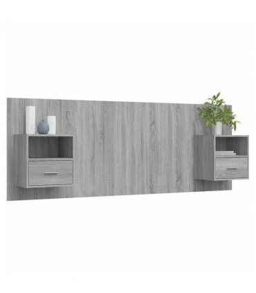 vidaXL Bed Headboard with Cabinets Grey Sonoma Engineered Wood — Model: one drawer and one shelf