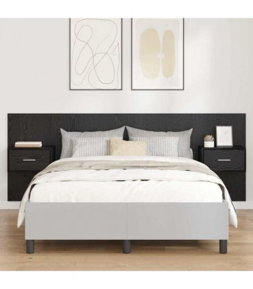 vidaXL Headboard with Cabinet 3 pcs Black Oak Engineered Wood — Model: One drawer