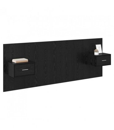 vidaXL Headboard with Cabinet 3 pcs Black Oak Engineered Wood — Model: One drawer