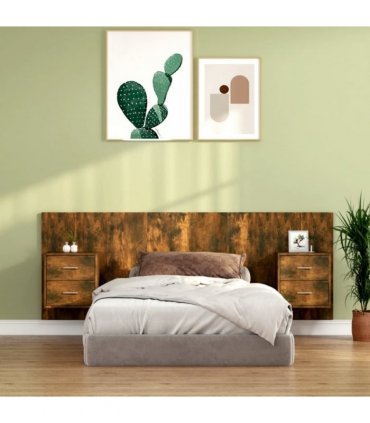 vidaXL Bed Headboard with Cabinets Smoked Oak Engineered Wood — Model: two drawers