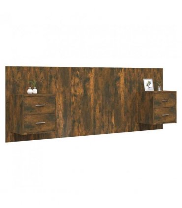vidaXL Bed Headboard with Cabinets Smoked Oak Engineered Wood — Model: two drawers