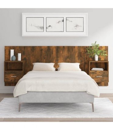 vidaXL Bed Headboard with Cabinets Smoked Oak Engineered Wood — Model: one drawer and one shelf