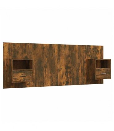 vidaXL Bed Headboard with Cabinets Smoked Oak Engineered Wood — Model: one drawer and one shelf