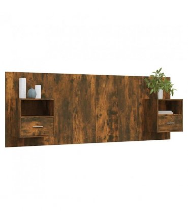vidaXL Bed Headboard with Cabinets Smoked Oak Engineered Wood — Model: one drawer and one shelf