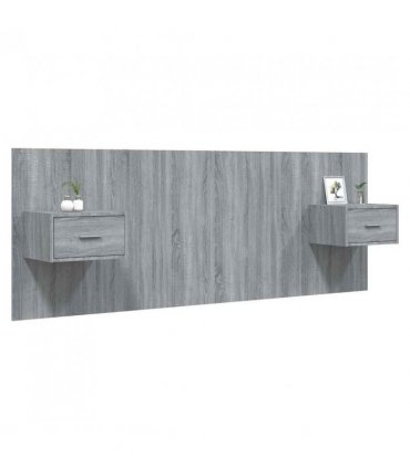vidaXL Bed Headboard with Cabinets Grey Sonoma Engineered Wood — Model: one drawer