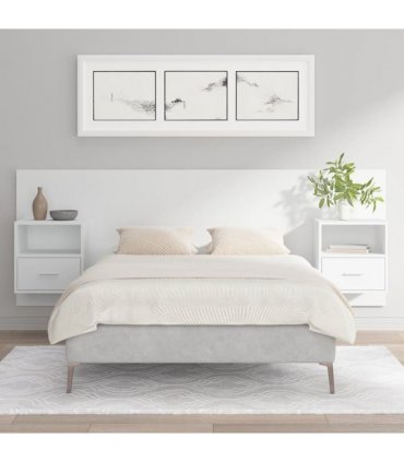 vidaXL Bed Headboard with Cabinets White Engineered Wood — Model: one drawer and one shelf