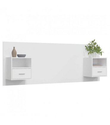 vidaXL Bed Headboard with Cabinets White Engineered Wood — Model: one drawer and one shelf