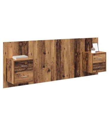 vidaXL Headboard with Cabinet 3 pcs Old Wood Engineered Wood — Model: Two drawers