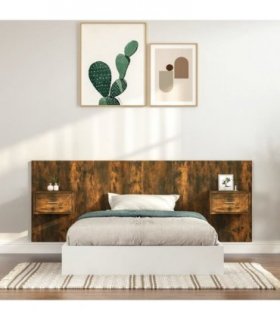 vidaXL Bed Headboard with Cabinets Smoked Oak Engineered Wood — Model: one drawer