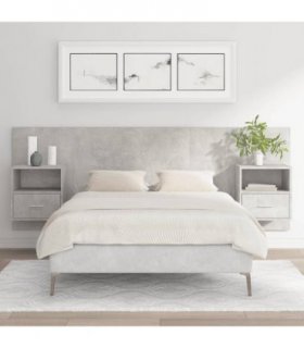 vidaXL Bed Headboard with Cabinets Concrete Grey Engineered Wood — Model: one drawer and one shelf