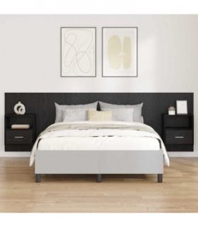 vidaXL Headboard with Cabinet 3 pcs Black Oak Engineered Wood — Model: One drawer and one shelf — V0671954251