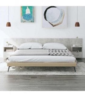 vidaXL Bed Headboard with Cabinets Concrete Grey Engineered Wood — Model: one drawer and one shelf — V0671954276