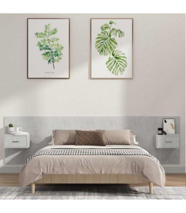 vidaXL Bed Headboard with Cabinets Concrete Grey Engineered Wood — Model: one drawer — V0671954285