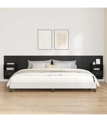 vidaXL Headboard with Cabinet 3 pcs Black Oak Engineered Wood — Model: One drawer and one shelf — V0671954290