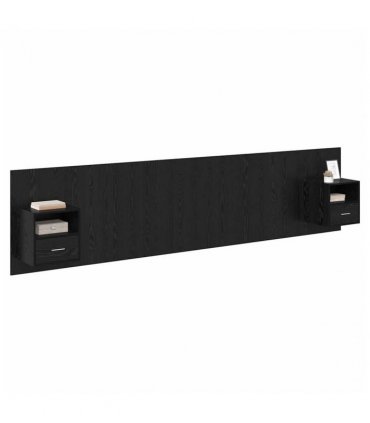 vidaXL Headboard with Cabinet 3 pcs Black Oak Engineered Wood — Model: One drawer and one shelf — V0671954290