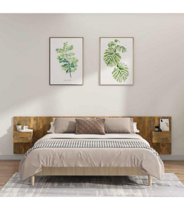 vidaXL Bed Headboard With Cabinet | Smoked oak | Engineered wood | Large — Model: one drawer