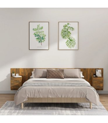 vidaXL Bed Headboard with Cabinets Smoked Oak Engineered Wood — Model: two drawers — V0671954296