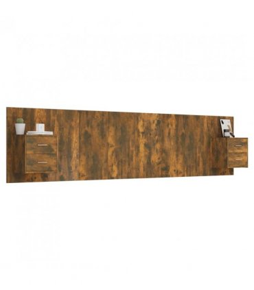 vidaXL Bed Headboard with Cabinets Smoked Oak Engineered Wood — Model: two drawers — V0671954296