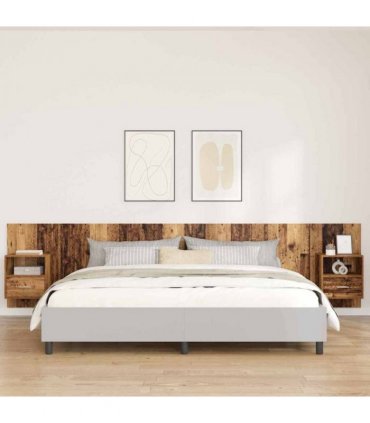 vidaXL Headboard with Cabinet 3 pcs Old Wood Engineered Wood — Model: One drawer and one shelf — V0671954301