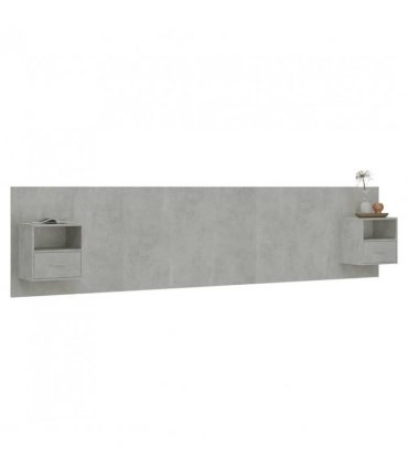 vidaXL Bed Headboard with Cabinets Concrete Grey Engineered Wood — Model: one drawer and one shelf — V0671954302