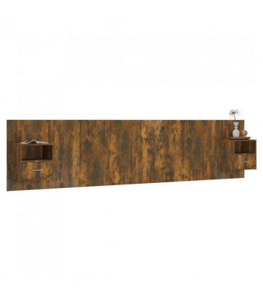 vidaXL Bed Headboard with Cabinets Smoked Oak Engineered Wood — Model: one drawer and one shelf — V0671954306