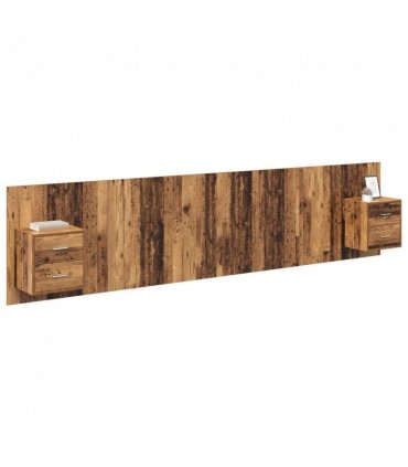 vidaXL Headboard with Cabinet 3 pcs Old Wood Engineered Wood — Model: Two drawers — V0671954308