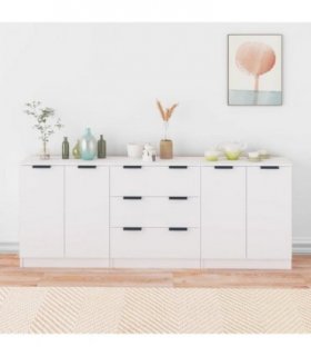 vidaXL 3 Piece Sideboards White Engineered Wood