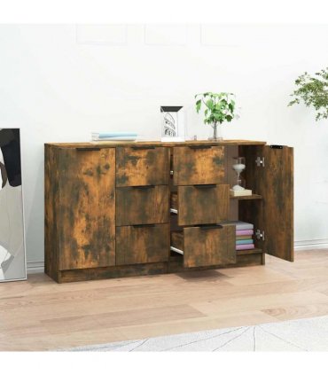 vidaXL Sideboards 2 pcs Smoked Oak 60x30x70 cm Engineered Wood — V0671954327