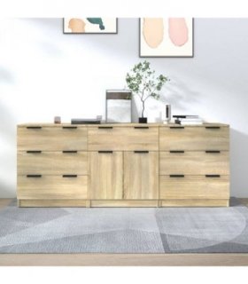 vidaXL 3 Piece Sideboards Sonoma Oak Engineered Wood — V0671954336