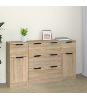 vidaXL 3 Piece Sideboard Set Sonoma Oak Engineered Wood