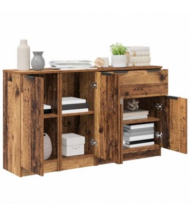 vidaXL Sideboard with Drawer 3 pcs Old Wood Engineered Wood
