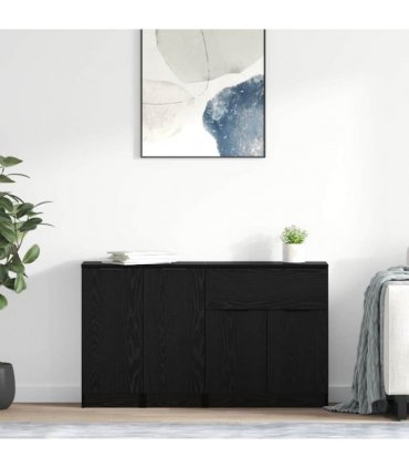 vidaXL Sideboard with Drawer 3 pcs Black oak Engineered Wood