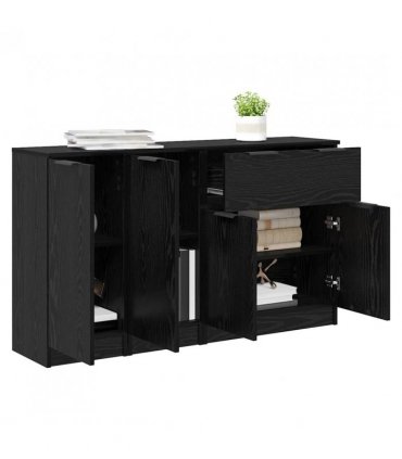 vidaXL Sideboard with Drawer 3 pcs Black oak Engineered Wood