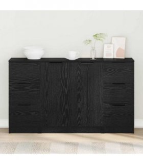 vidaXL Sideboard with Drawer 3 pcs Black Oak Engineered Wood — V0671954369