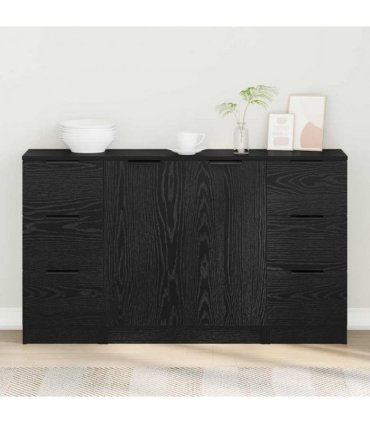 vidaXL Sideboard with Drawer 3 pcs Black Oak Engineered Wood — V0671954369