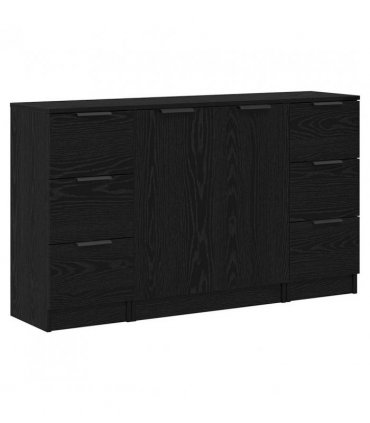 vidaXL Sideboard with Drawer 3 pcs Black Oak Engineered Wood — V0671954369