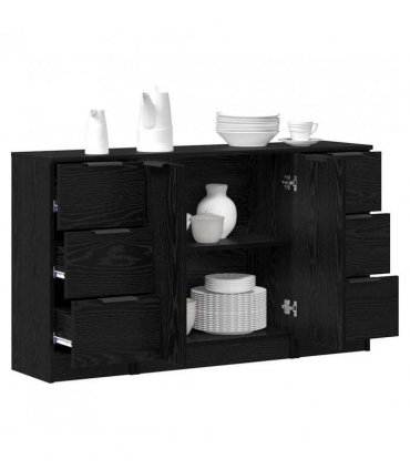 vidaXL Sideboard with Drawer 3 pcs Black Oak Engineered Wood — V0671954369