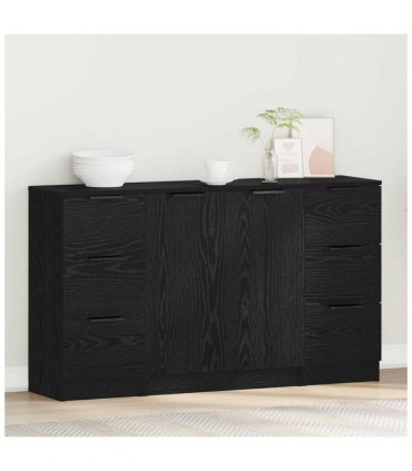 vidaXL Sideboard with Drawer 3 pcs Black Oak Engineered Wood — V0671954369