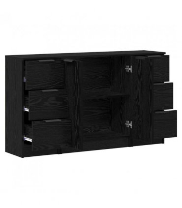 vidaXL Sideboard with Drawer 3 pcs Black Oak Engineered Wood — V0671954369